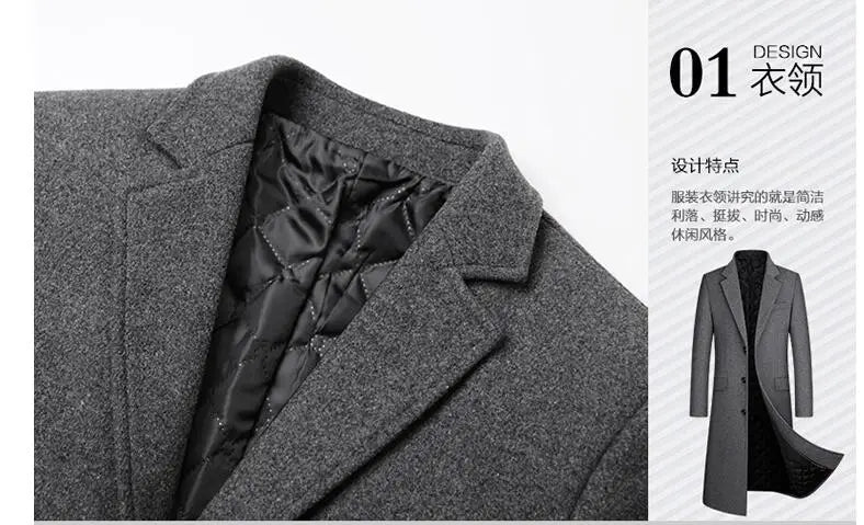 Men X-Long Woolen Blends Overcoats Cashmere Trench Coats Long Jackets New Winter Male Business Casual Wool Trench Coats Size XXL