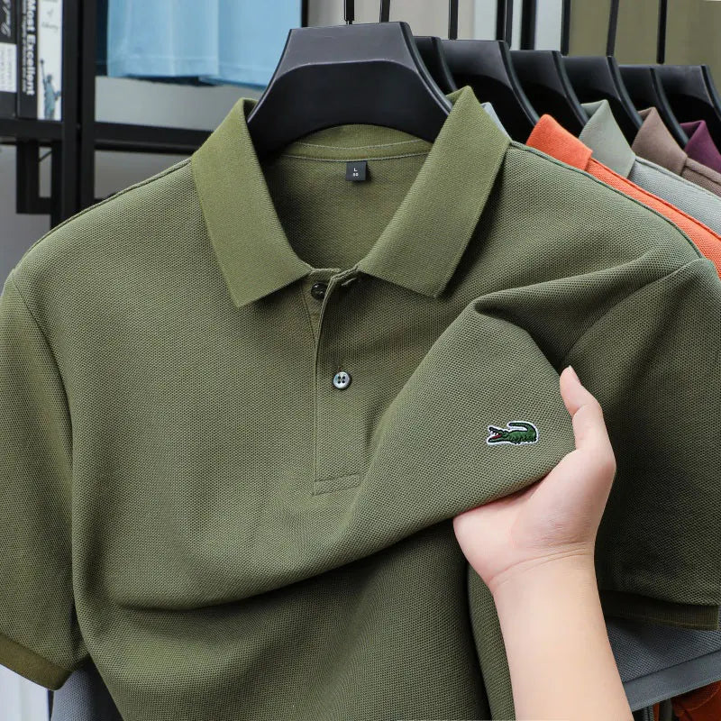 Summer New Luxury Brand Embroidered Logo Polo Shirt for Men, 100% Pure Cotton, Breathable Casual Business Short-Sleeve T-Shirt