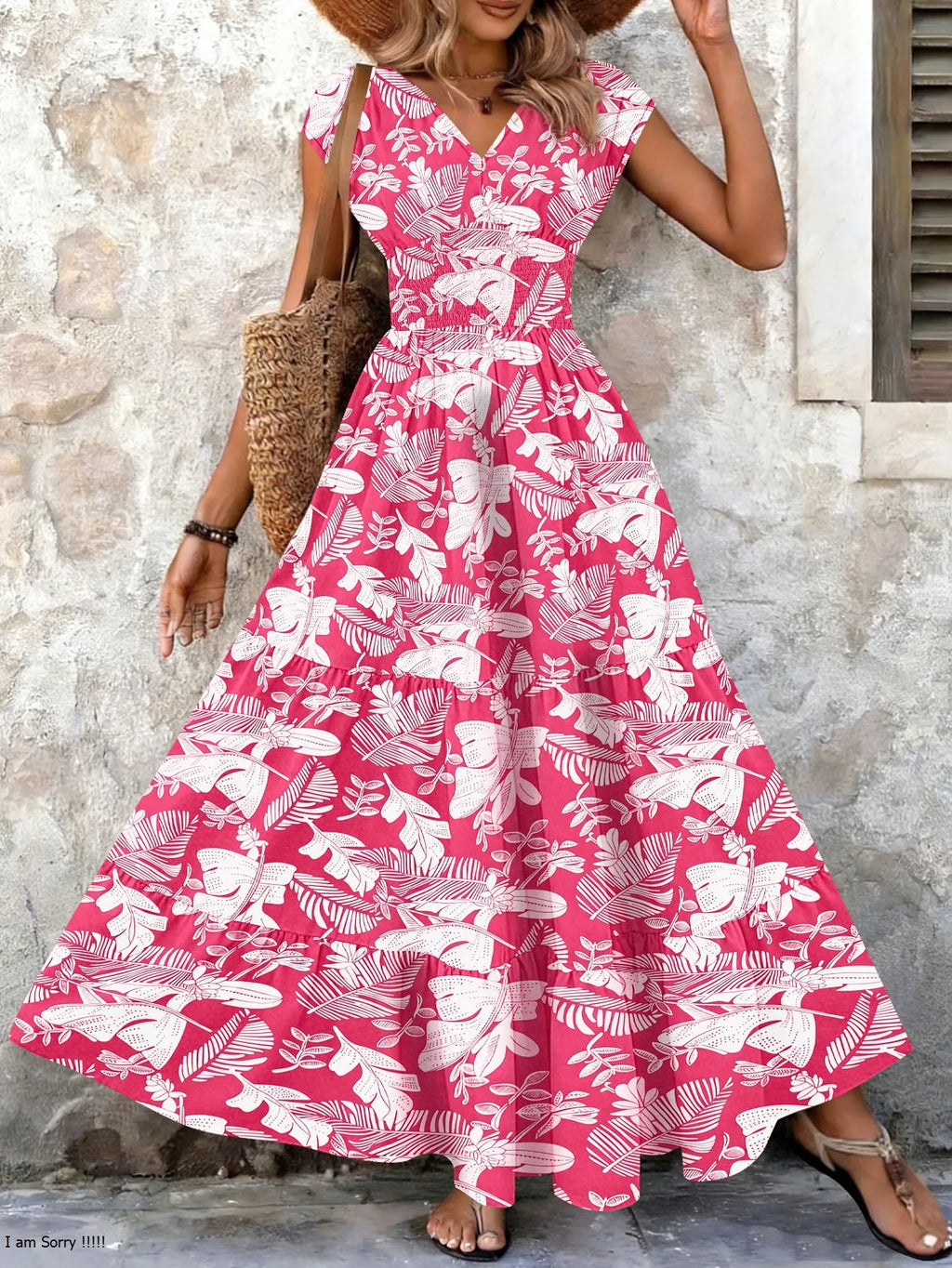 Vestido Longo Feminino Vintage Floral com Decote V - Manga Curta Retrô Elegante 2026