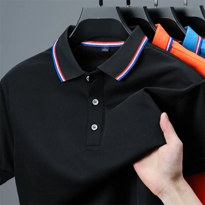 Camisa Polo Masculina Casual Cor Sólida - Manga Curta Versátil Verão