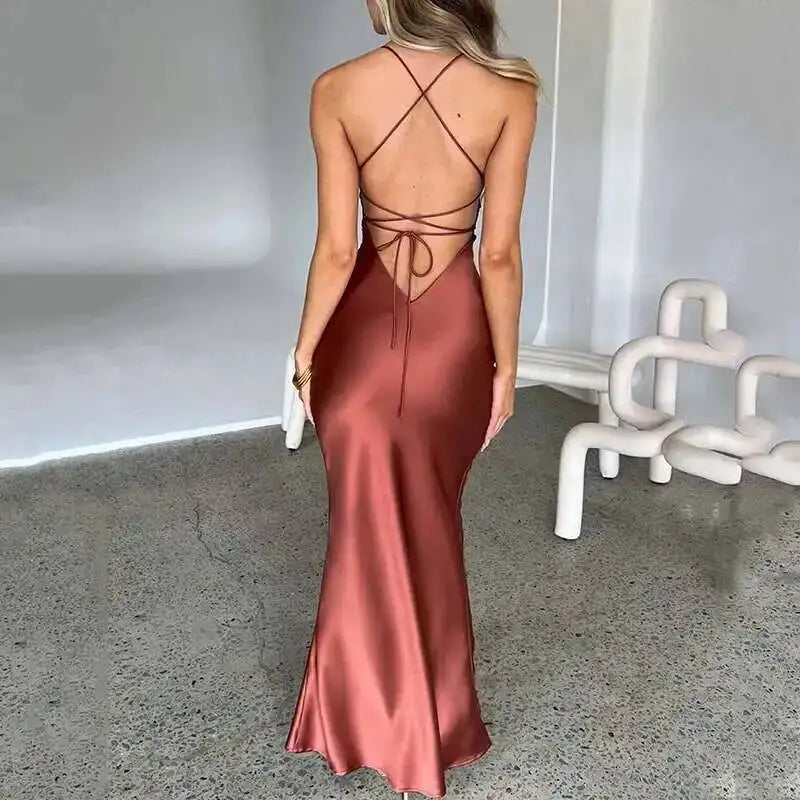 Avrilyaan Satin Backless Slim Sexy Dress Women 2024 Bodycon Long Summer Dress Mermaid Elegant NightClub Party Dresses Vestidos