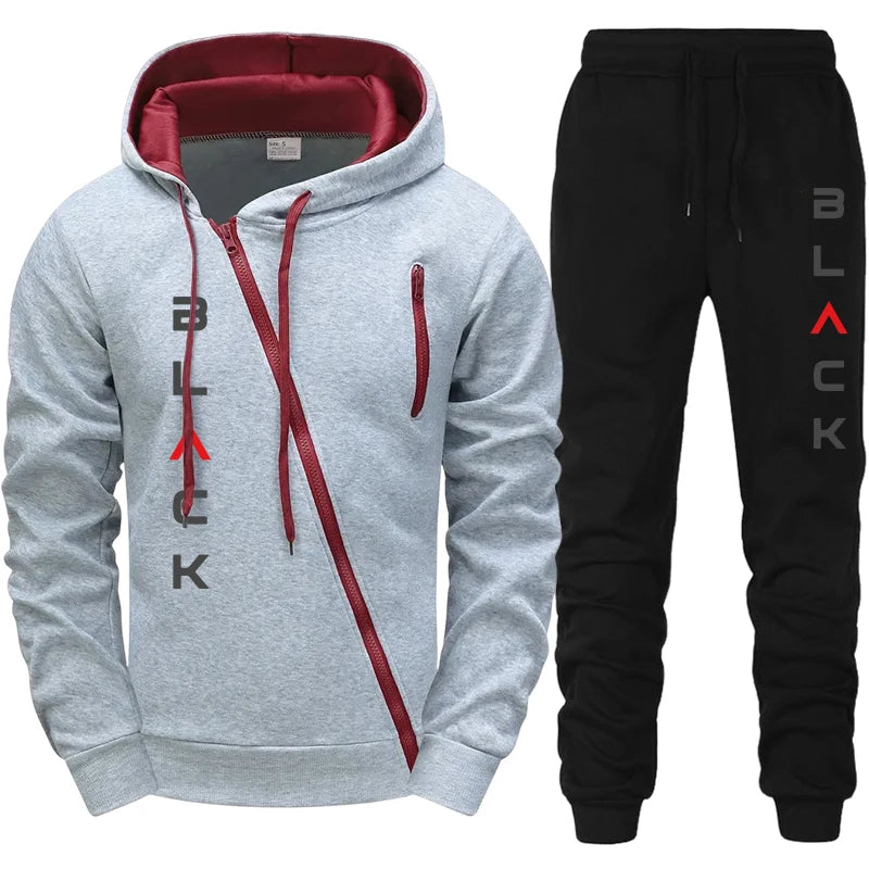 2025 Hot Sale Mens Tracksuit Hoodie Sweatpants Black Letter Print Zipper Jacket Jogger Pants Autumn Winter Casual Fashion Outfit