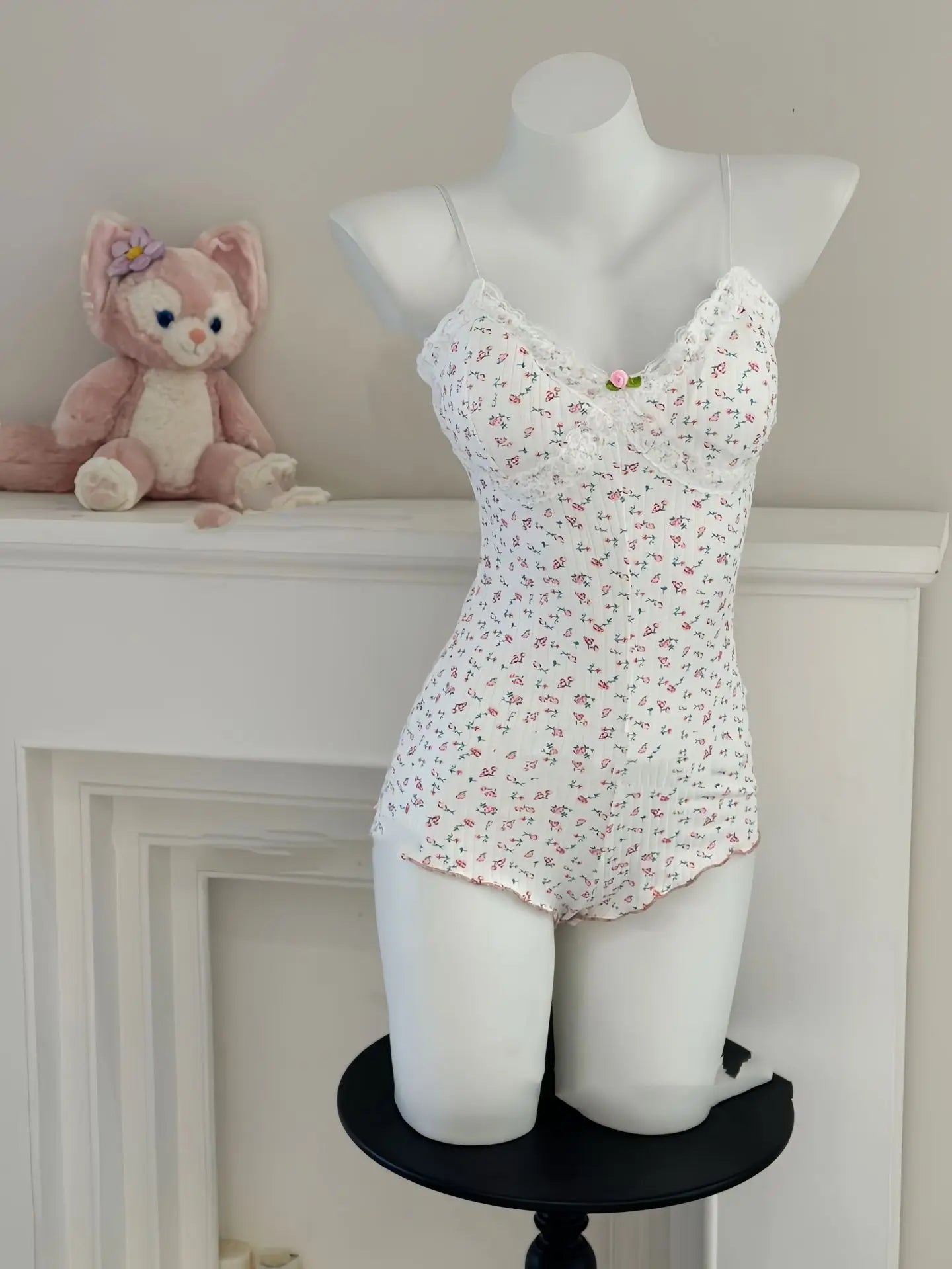 Body Feminino Floral com Renda - Sem Manga Slim Fit Lingerie Jumpsuit Sexy