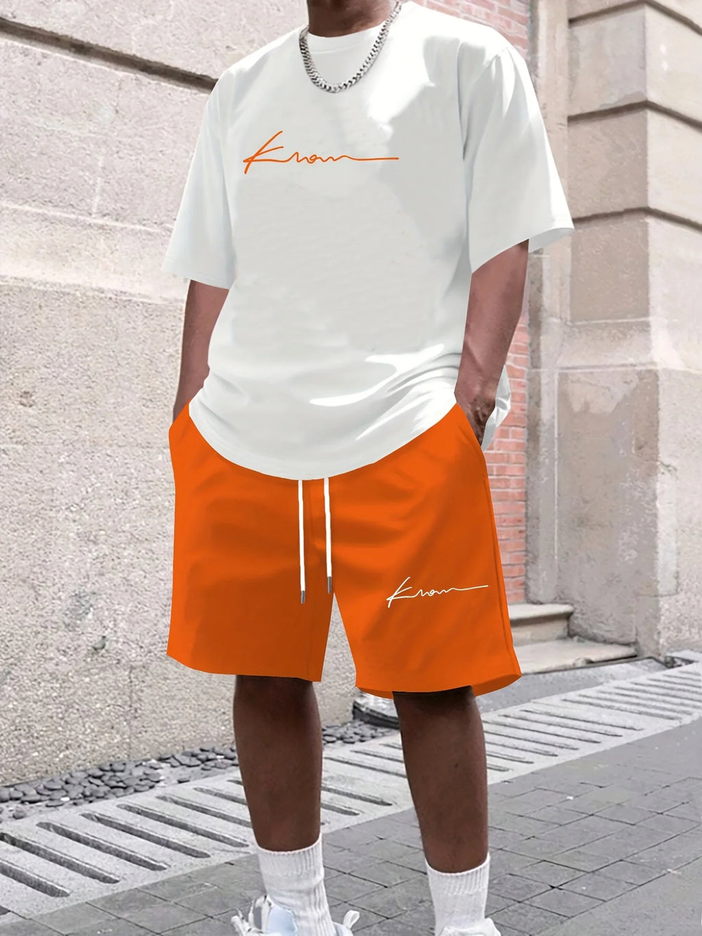 Summer Gradient Color Athletic T-Shirt and Shorts Set Stylish Men's Quick-Dry Athletic Short-Sleeve Top with Drawstring Shorts