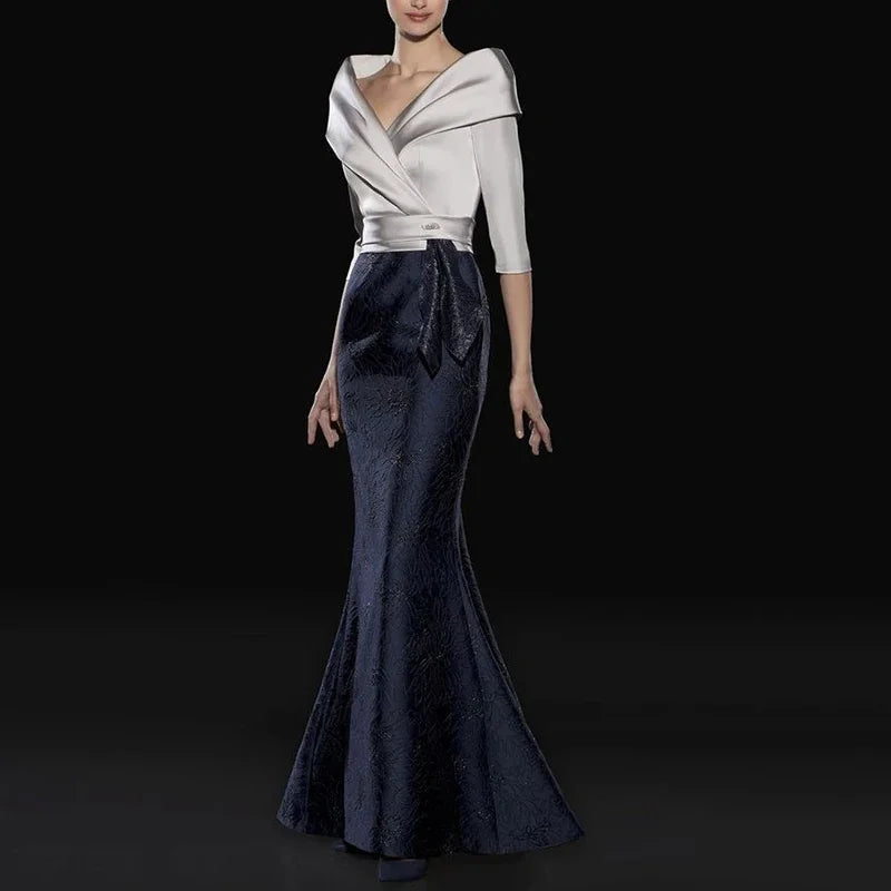 Customized Elegant Mermaid Long Mother Of The Bride Dresses V-Neck Half Sleeve Floor-Length Wedding Guest Party Women Evening Ga