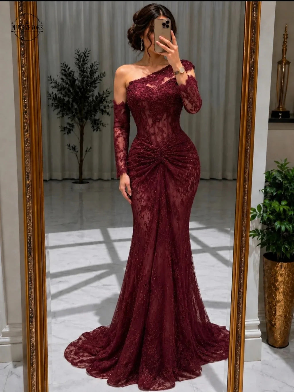 Burgundy Mermaid Evening Dress One-Shoulder Wedding Party Dresses 2026 Lace Beaded Elegant Women's Dress Formal Gown Dresses