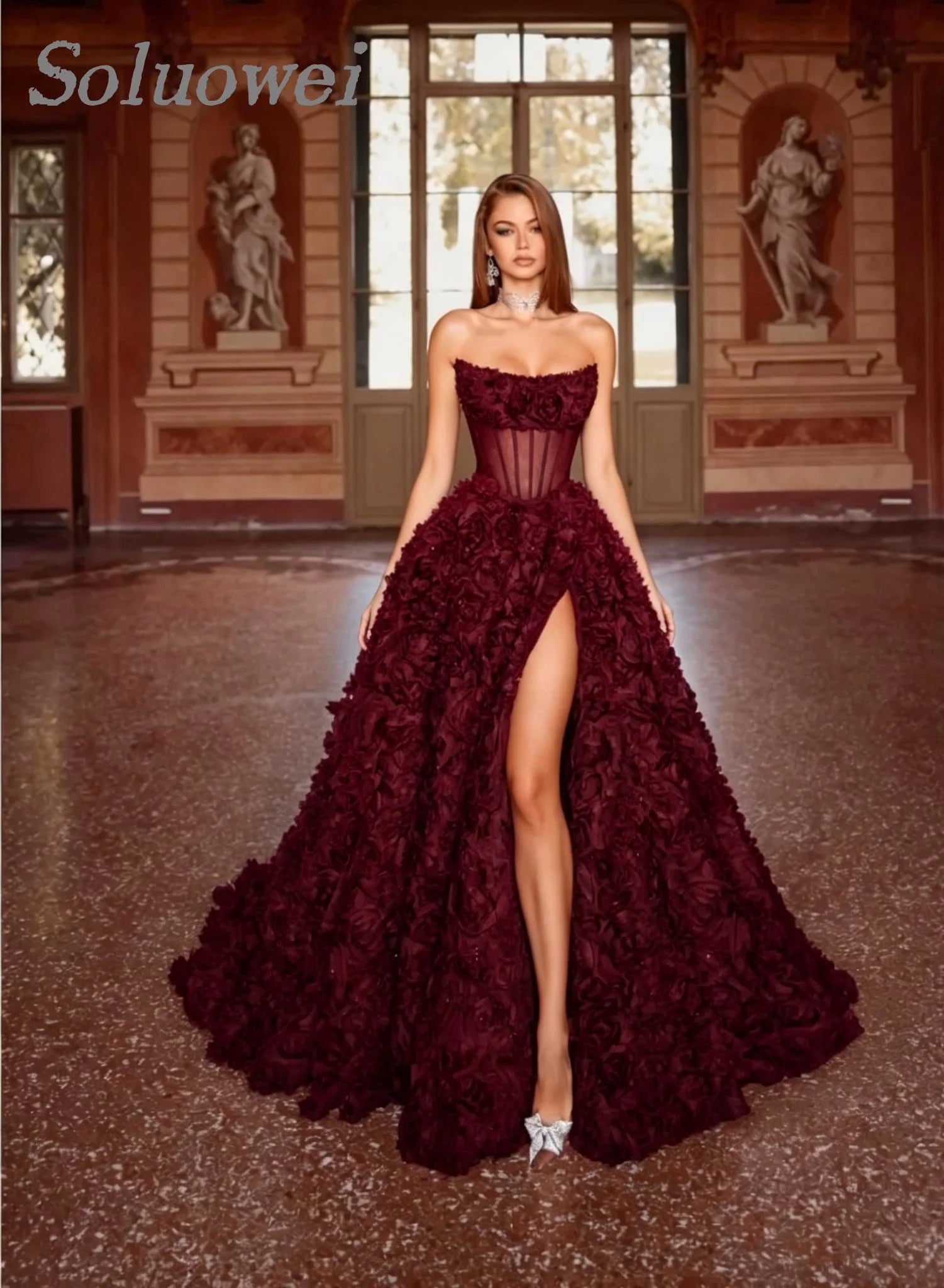 Customized Sexy Side Slit Prom Dresses Strapless Floor-Length Exquisite Formal Party Evening Gowns vestidos de noche