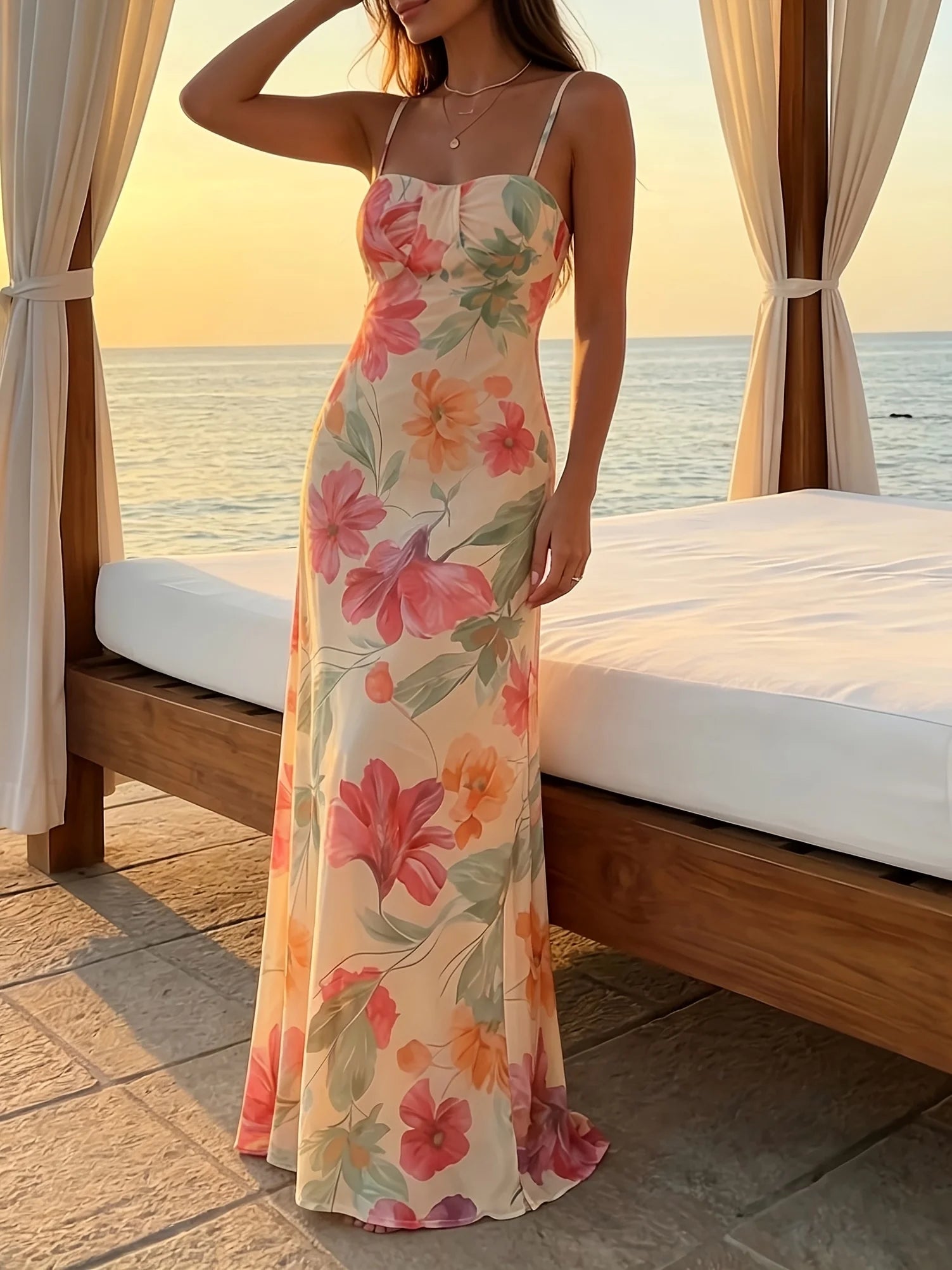 Vestido Feminino Floral com Decote Halter e Cinto - Casual Primavera Verão