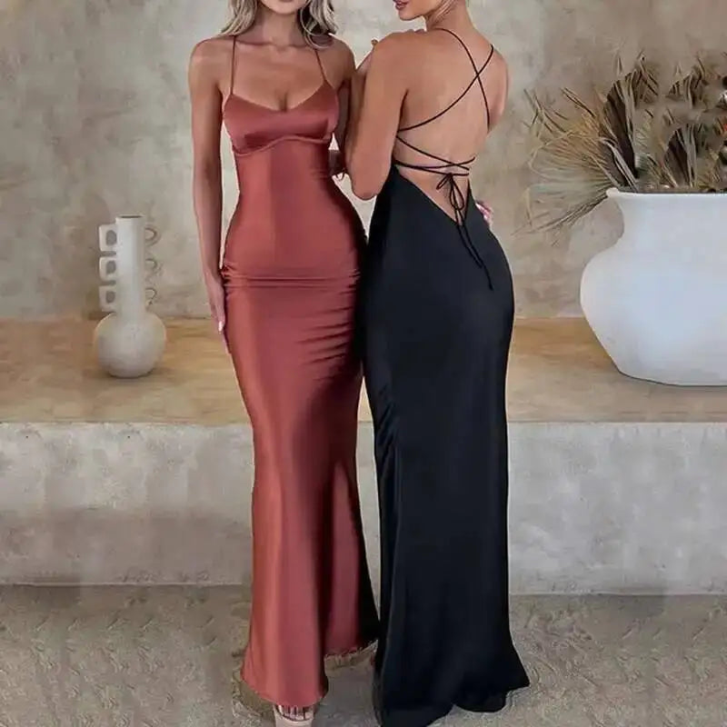 Avrilyaan Satin Backless Slim Sexy Dress Women 2024 Bodycon Long Summer Dress Mermaid Elegant NightClub Party Dresses Vestidos