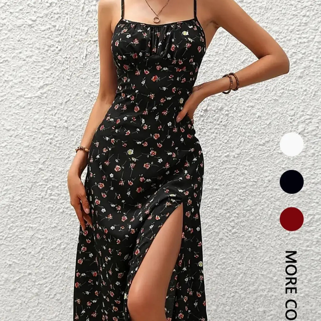 Women's Floral Print Asymmetrical Hem Long Dress Bohemian Style Sleeveless Midi Dress for Daily Wear Beach Vacation