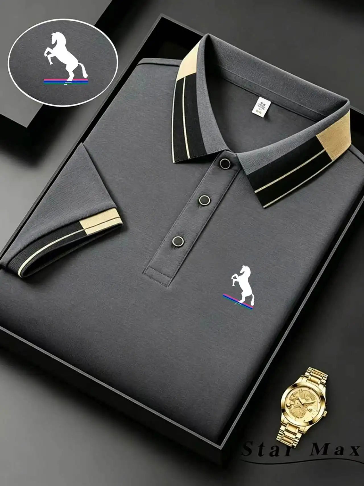Camisa Polo Masculina de Luxo com Bordado de Cavalo - Estilo Milão Verão