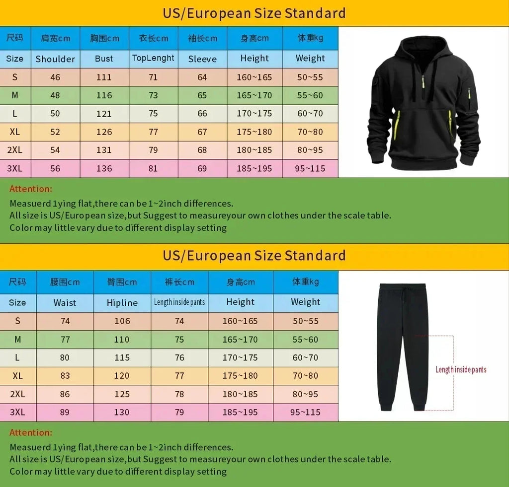 Men's New Autumn and Winter Multi-pocket Zipper Long-sleeved Hoodie + Sports and Leisure Pants Two-piece Fitness Jogging Suit