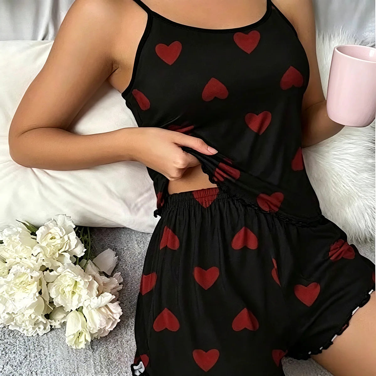Conjunto de Pijama Feminino com Estampa de Leopardo - Top e Shorts Verão
