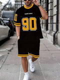 Summer Men's Fashion Casual Sports Set Loose-Fit Trendy Doll Graffiti Print Crew Neck Short Sleeve Two-Piece Set with Shorts