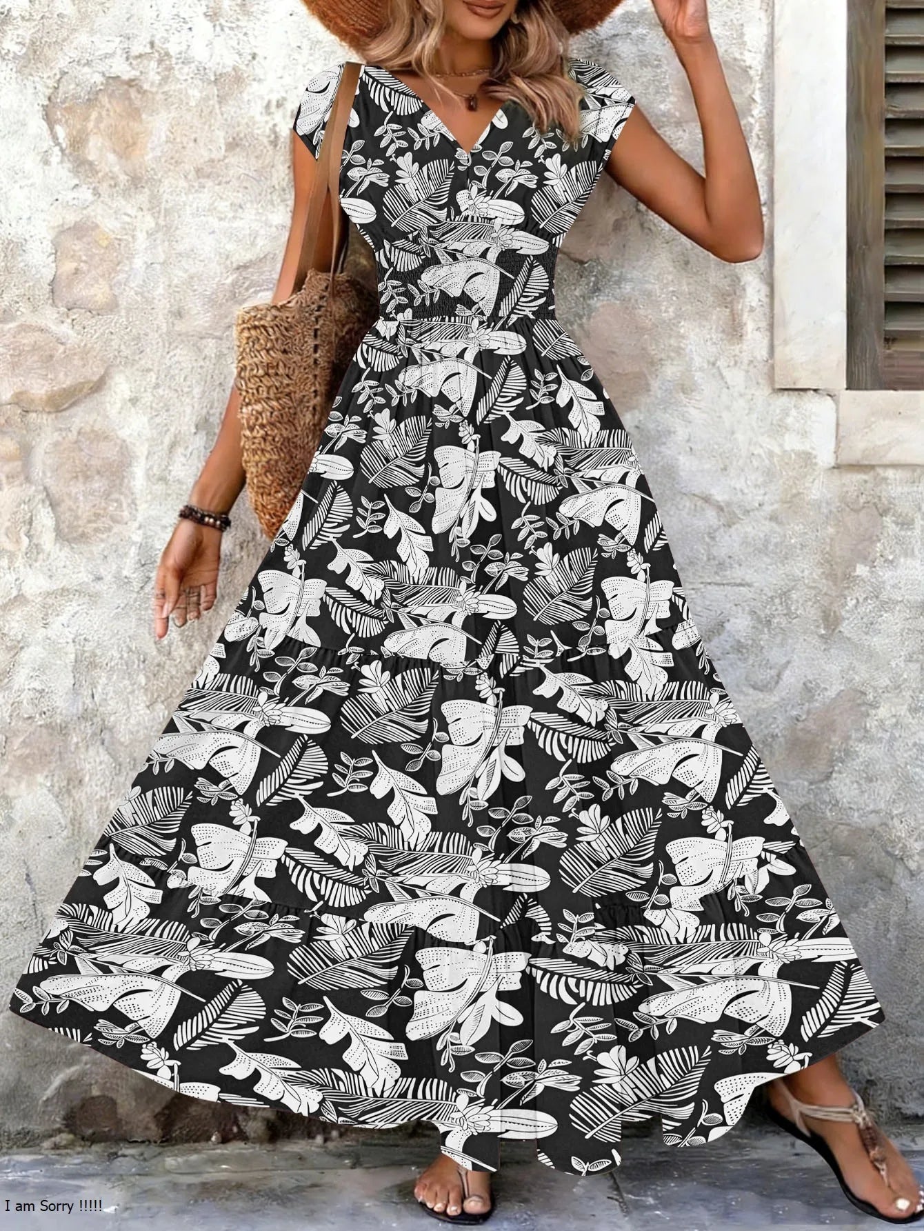 Vestido Longo Feminino Vintage Floral com Decote V - Manga Curta Retrô Elegante 2026