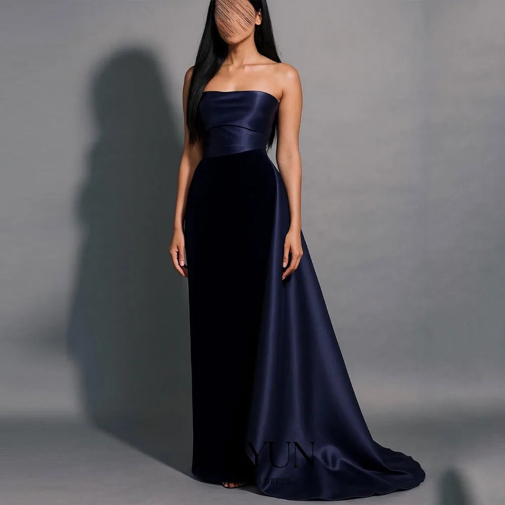 CUYUN Strapless Saudi Prom Dresses with Train Customized A Line Floor-Length Elegant Evening Gown Special Occasion Dresses