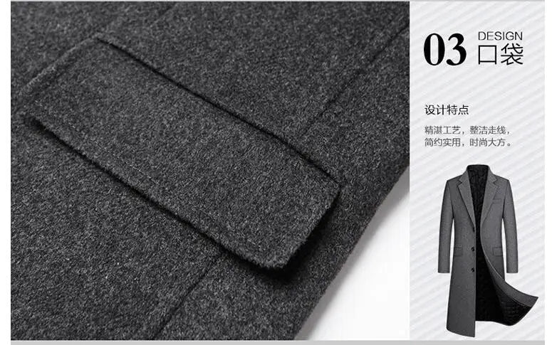 Men X-Long Woolen Blends Overcoats Cashmere Trench Coats Long Jackets New Winter Male Business Casual Wool Trench Coats Size XXL
