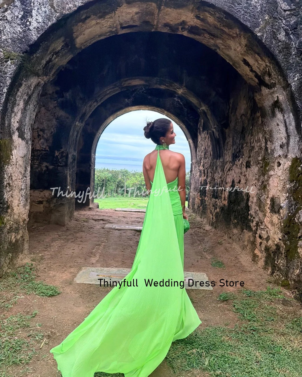 Thinyfull Chiffon A-line Prom Dress Sleeveless Ruched Evening Party Dress Vestidos De Fiesta Elegantes Robe De Soirée Customized