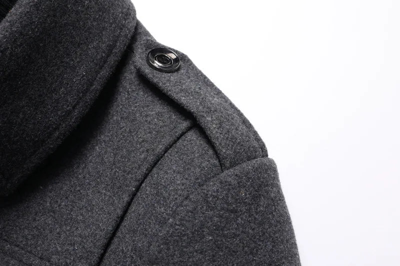 Men's Wool Overcoat Winter Business Coat Double Collar Warm Trench Coat for Men Cold Resistant Classic Long Jacket