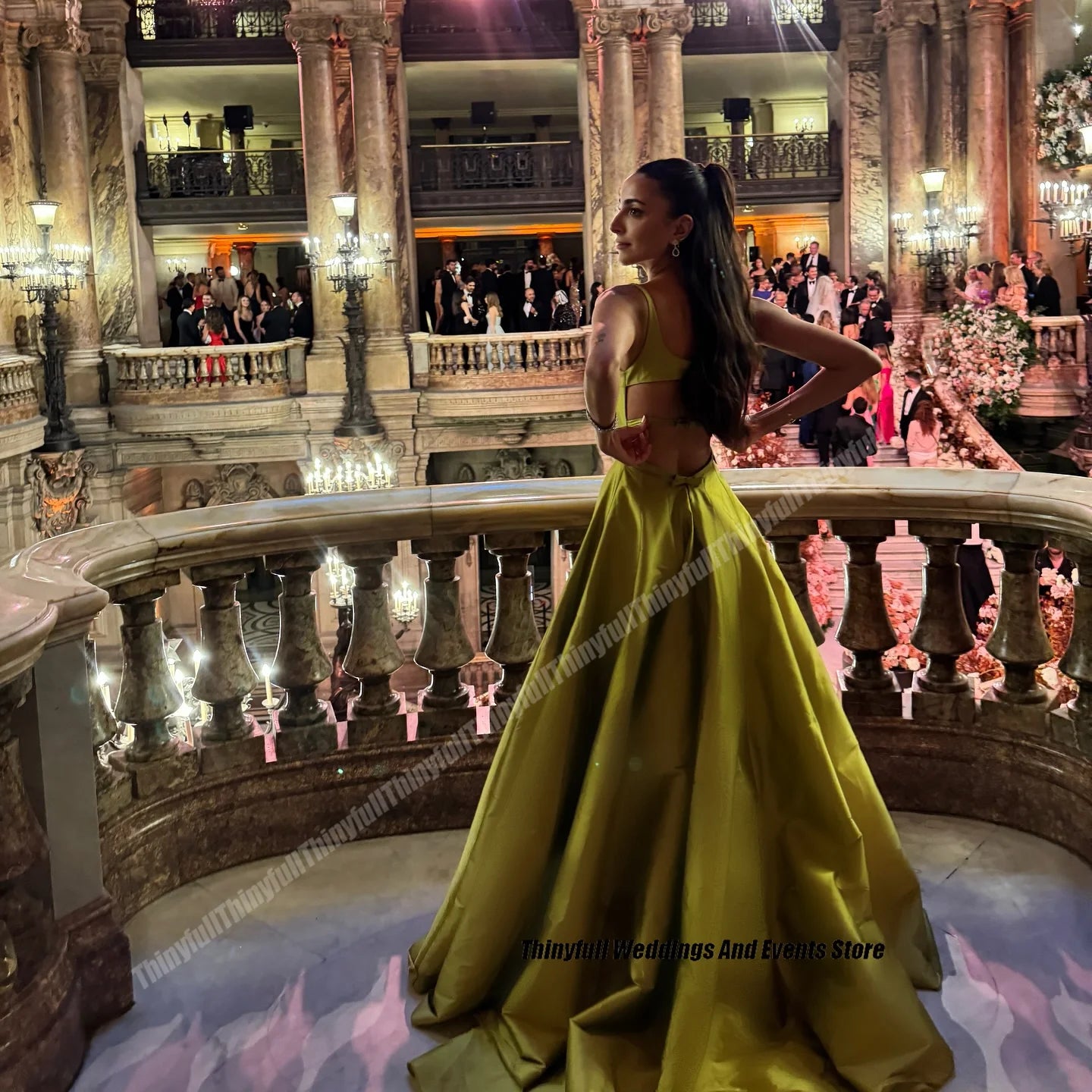 Thinyfull A-line Elegant Satin Prom Dresses Spaghetti Strap Square Collar Evening Party Gown Special Occasion Dress Customized