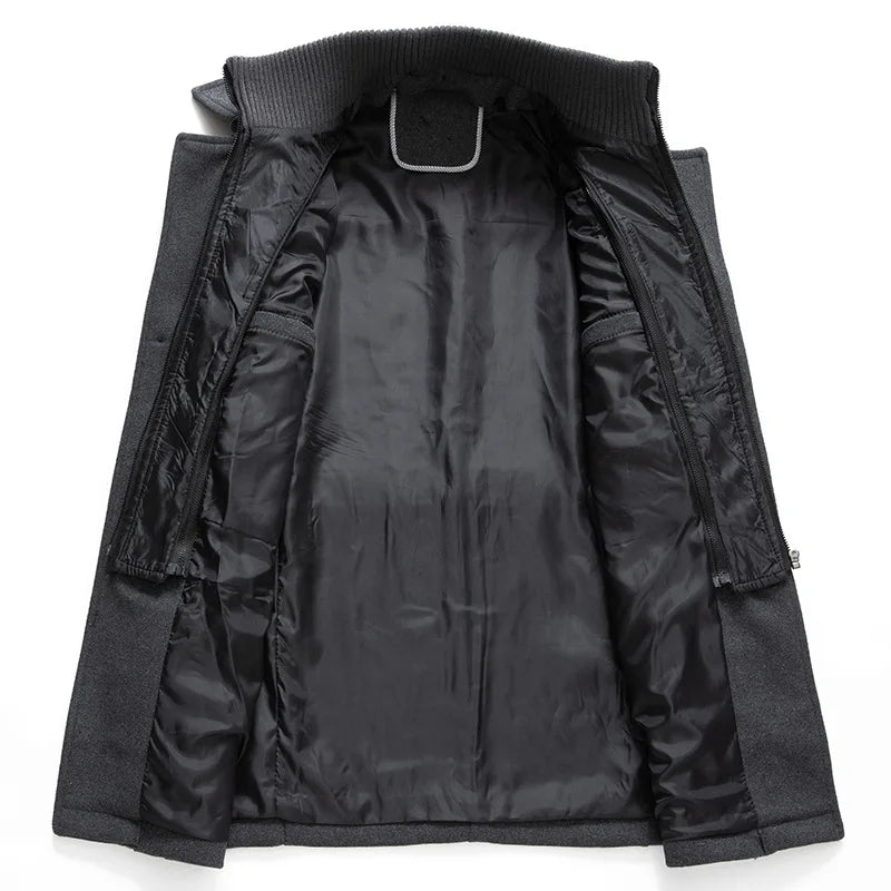 Winter Men's Thick Jacket, Business Casual Outwear, Asian Size Coat, Multiple Pockets Wool & Blends
