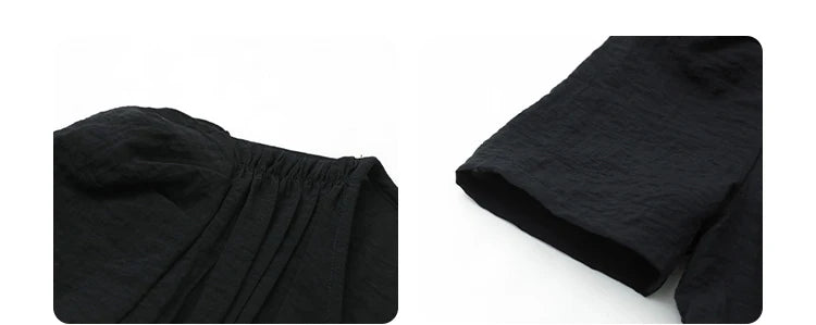 Vestido Longo Feminino Estilo Francês Vintage - Decote V Manga Bufante Preto Solto