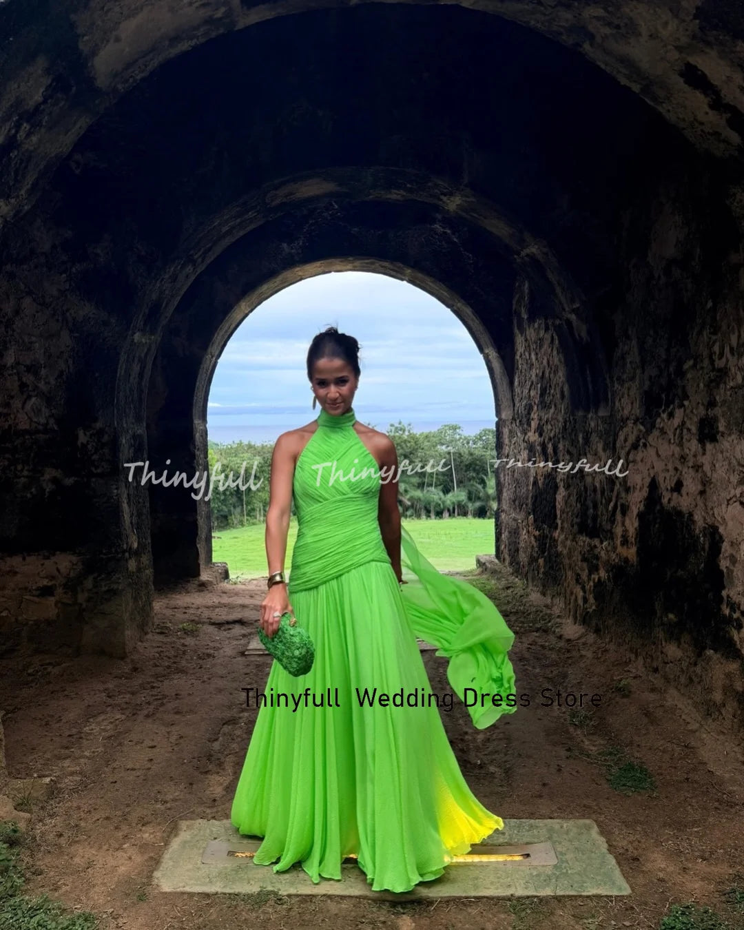 Thinyfull Chiffon A-line Prom Dress Sleeveless Ruched Evening Party Dress Vestidos De Fiesta Elegantes Robe De Soirée Customized