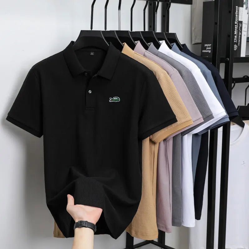 Summer New Luxury Brand Embroidered Logo Polo Shirt for Men, 100% Pure Cotton, Breathable Casual Business Short-Sleeve T-Shirt