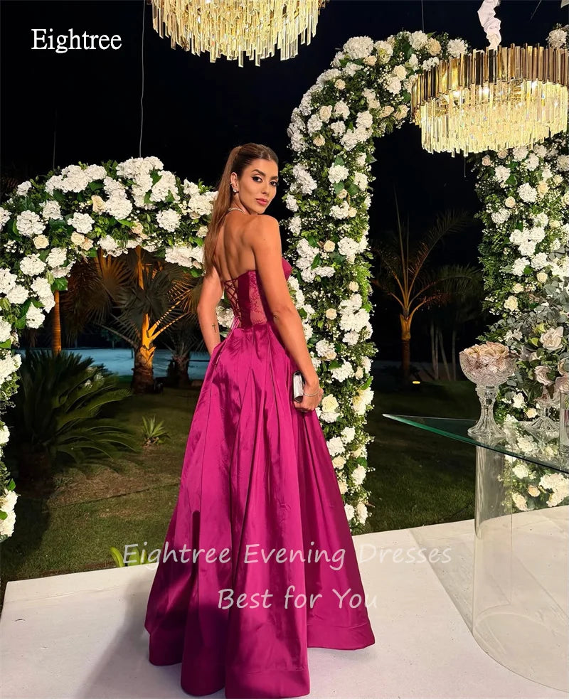 Eightree Hot Pink Sweetheart Neck A Line Evening Dresses Lace Waist Prom Gown Floor Length Party Gown vestido festa Customized