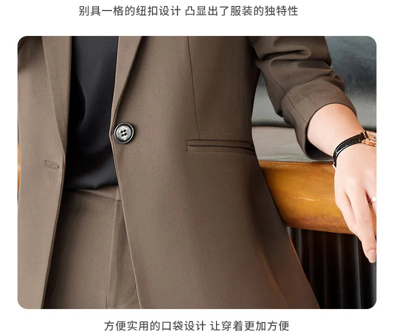 Blue/Coffe/khaki casual business women' suit spring and autumn high-end workplace temperament double-breasted suit trousers suit