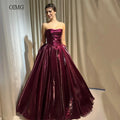 OIMG Elegant Strapless A Line Prom Gowns Shiny Backless Pleated Party Gown Floor Length Evening Dress 2026 Customized
