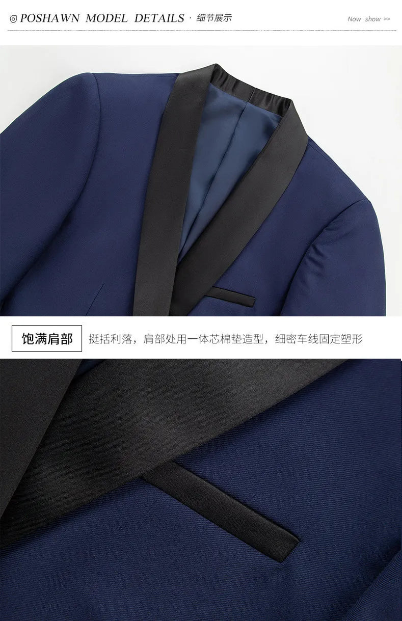 US Size Men Lapel Black Collar 3 Pcs Suit Set Coat Vest Trousers / Business Groom Wedding Dress Fprmal Blazer Pants Waistcoat