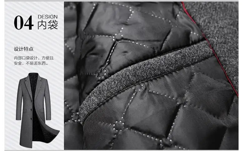 Men X-Long Woolen Blends Overcoats Cashmere Trench Coats Long Jackets New Winter Male Business Casual Wool Trench Coats Size XXL