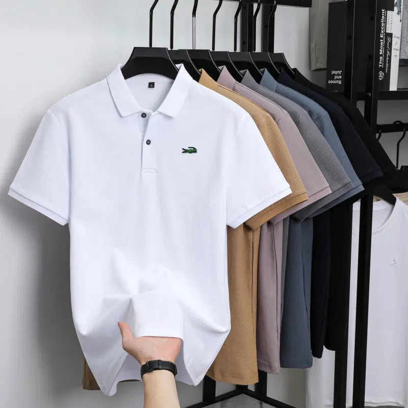 Summer New Luxury Brand Embroidered Logo Polo Shirt for Men, 100% Pure Cotton, Breathable Casual Business Short-Sleeve T-Shirt