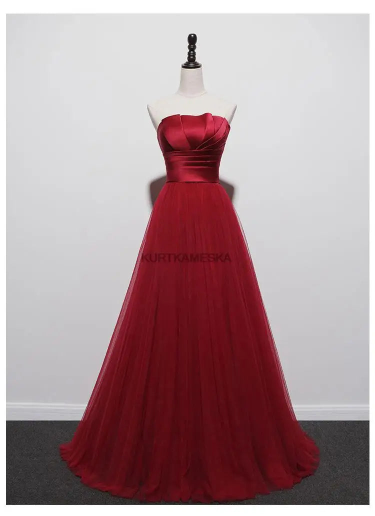 Satin Strapless Evening Prom Dresses for Women Summer 2026 Elegant Sexy Ruched Mesh Long Formal Party Show Host Dress Vestidos
