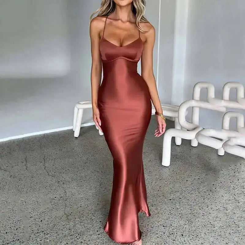 Avrilyaan Satin Backless Slim Sexy Dress Women 2024 Bodycon Long Summer Dress Mermaid Elegant NightClub Party Dresses Vestidos