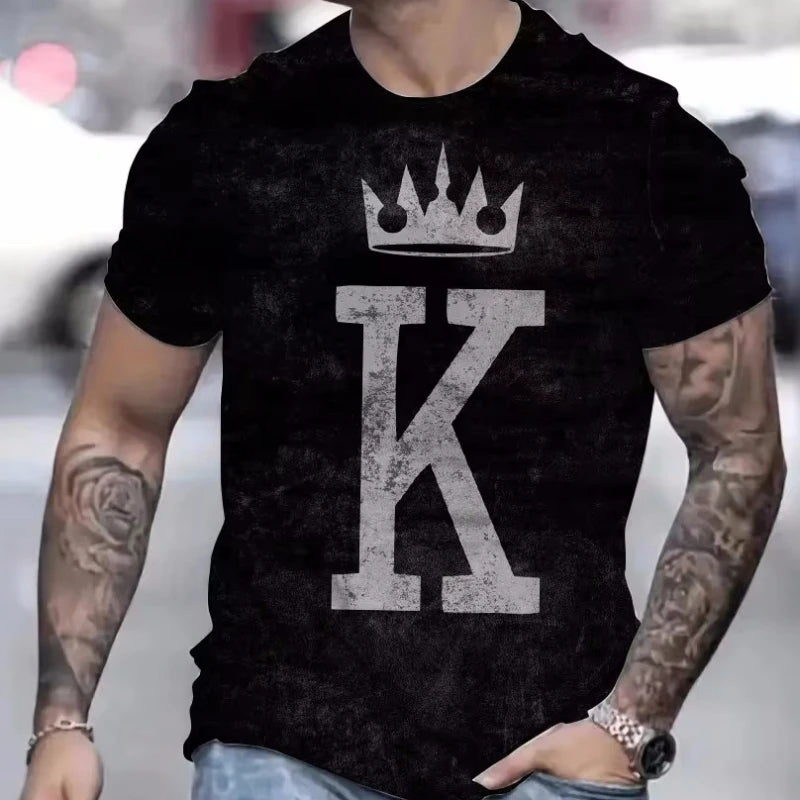 Camiseta Masculina Preta e Dourada com Estampa "King" - Luxo e Personalidade