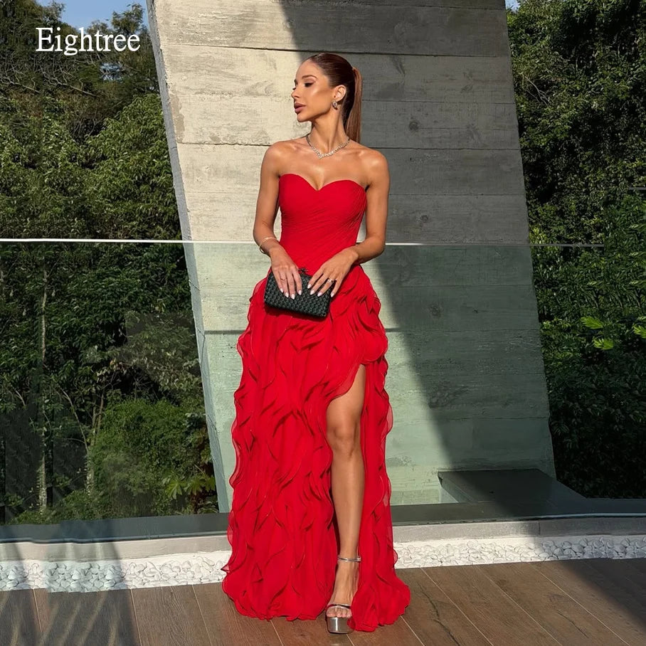 Eightree Red Sweetheart Neck Pleated Prom Gowns High Slit Party Gown Floor Length Evening Dress vestido de gala Customized