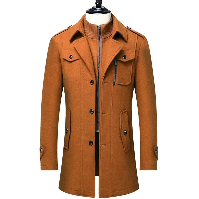 Men's Wool Overcoat Winter Business Coat Double Collar Warm Trench Coat for Men Cold Resistant Classic Long Jacket