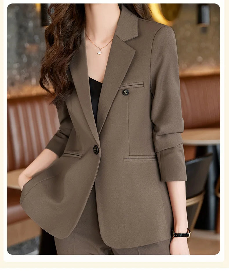 Blue/Coffe/khaki casual business women' suit spring and autumn high-end workplace temperament double-breasted suit trousers suit