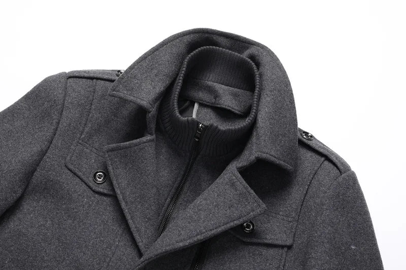 Men's Wool Overcoat Winter Business Coat Double Collar Warm Trench Coat for Men Cold Resistant Classic Long Jacket