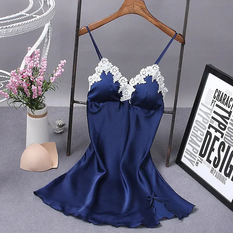Camisola Feminina de Seda com Decote V - Lingerie Sexy Sleepwear Verão