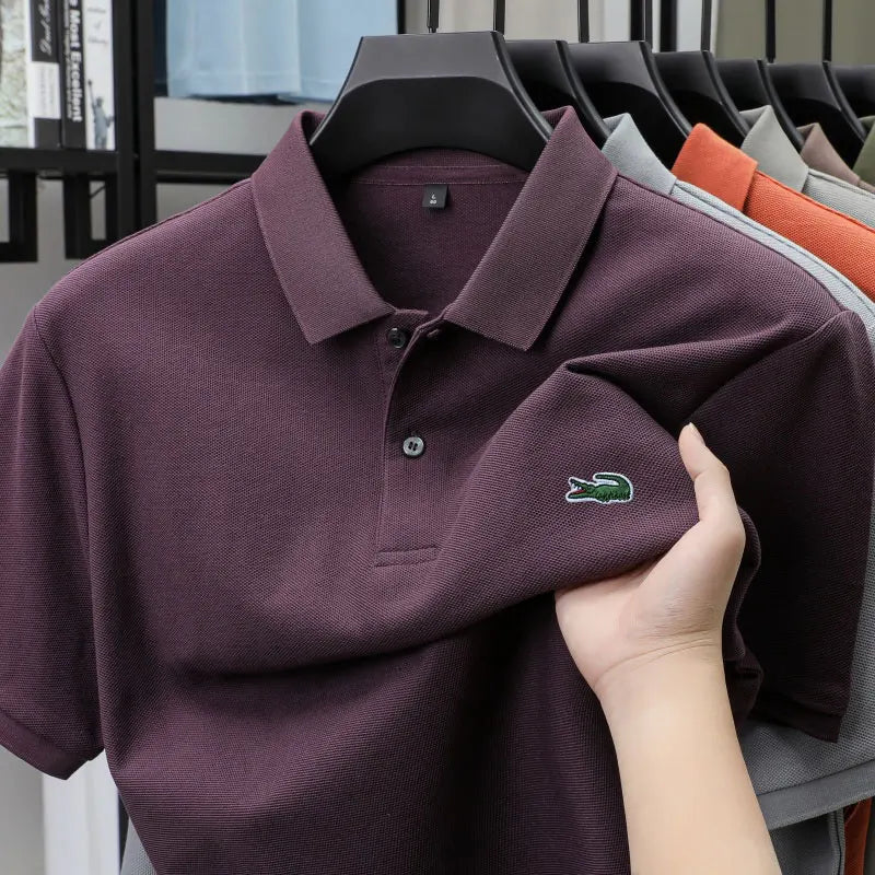 Summer New Luxury Brand Embroidered Logo Polo Shirt for Men, 100% Pure Cotton, Breathable Casual Business Short-Sleeve T-Shirt