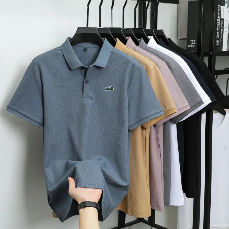 Summer New Luxury Brand Embroidered Logo Polo Shirt for Men, 100% Pure Cotton, Breathable Casual Business Short-Sleeve T-Shirt