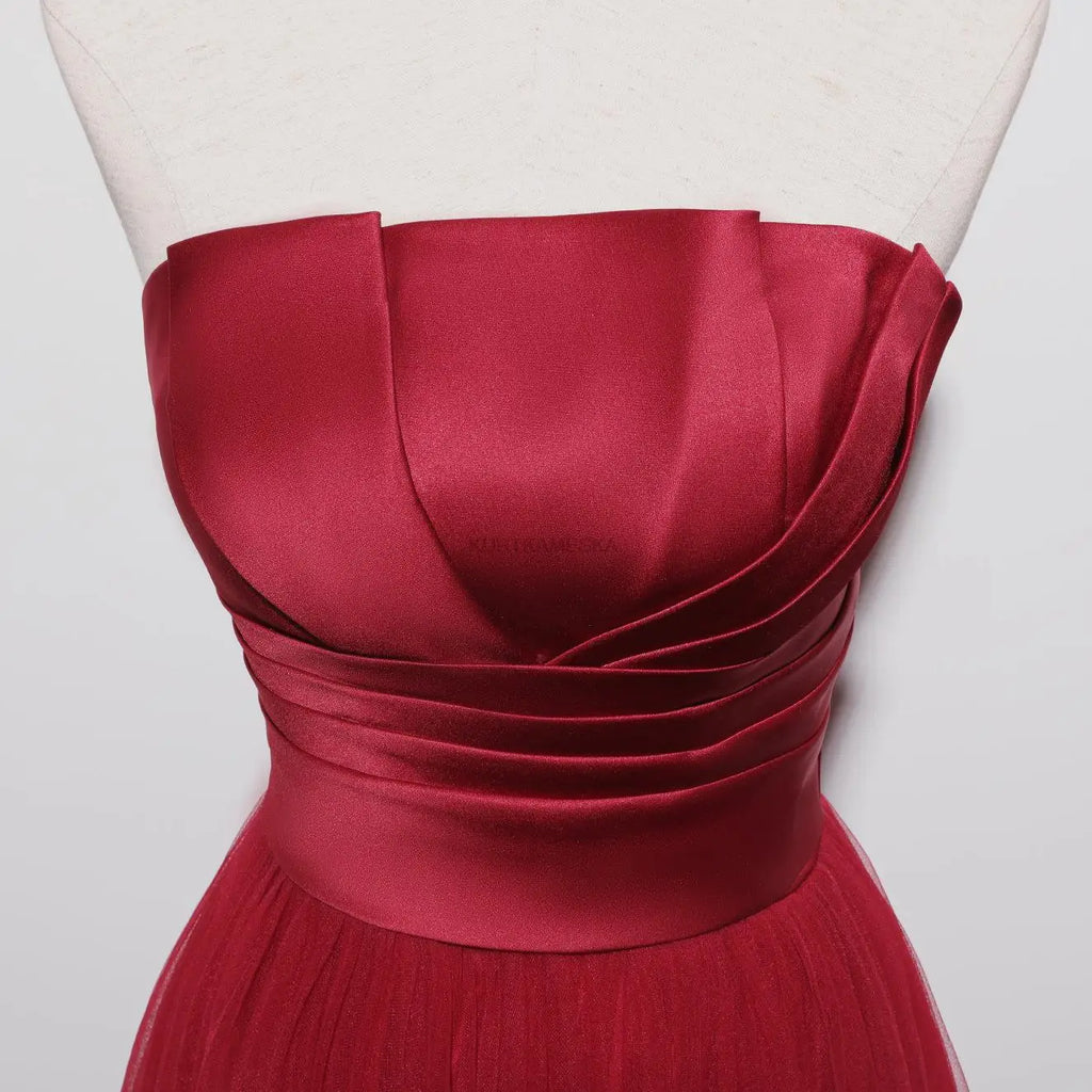 Satin Strapless Evening Prom Dresses for Women Summer 2026 Elegant Sexy Ruched Mesh Long Formal Party Show Host Dress Vestidos