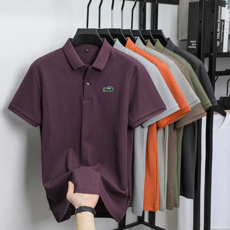 Summer New Luxury Brand Embroidered Logo Polo Shirt for Men, 100% Pure Cotton, Breathable Casual Business Short-Sleeve T-Shirt