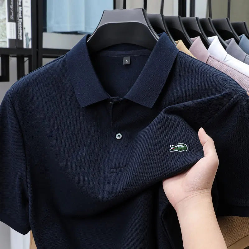 Summer New Luxury Brand Embroidered Logo Polo Shirt for Men, 100% Pure Cotton, Breathable Casual Business Short-Sleeve T-Shirt