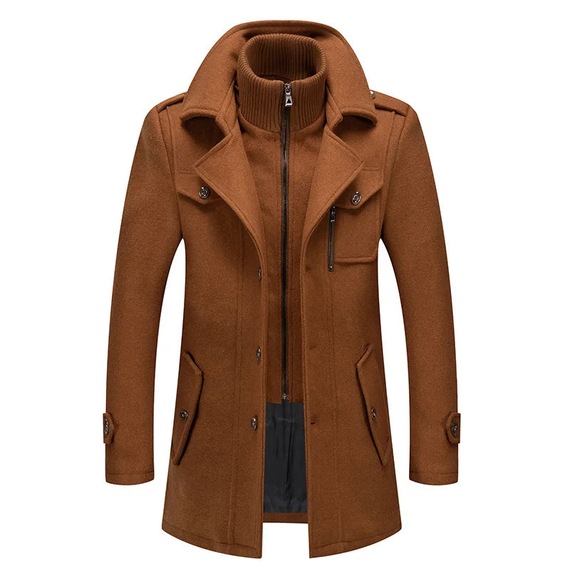 Winter Men's Thick Jacket, Business Casual Outwear, Asian Size Coat, Multiple Pockets Wool & Blends