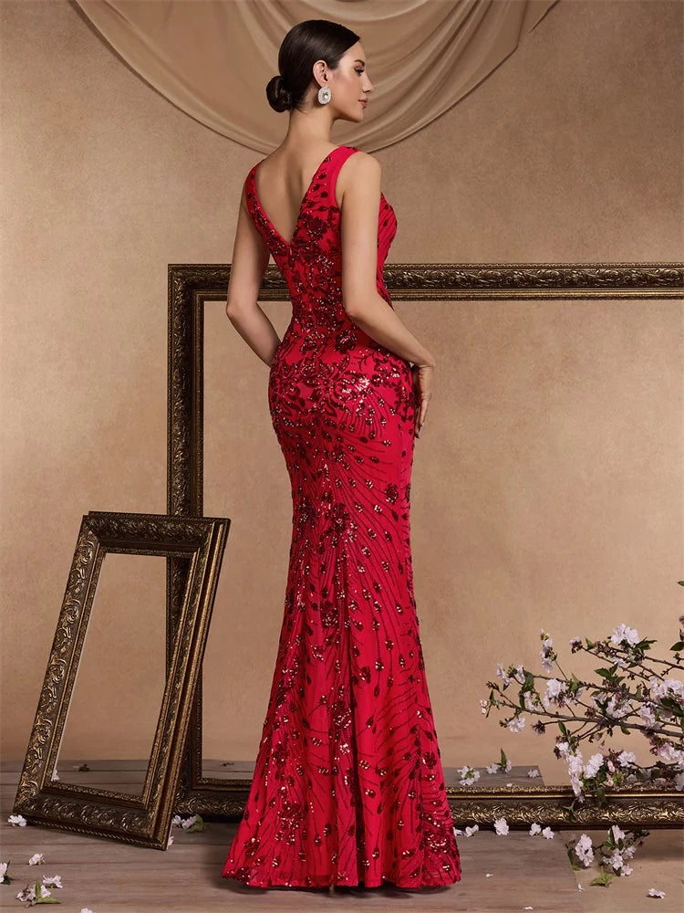 Elegant Slit Evening Dress 2024 Women Long Mermaid Formal Sequrins Sexy V-neck Caicktail Wedding Party Prom Dresses