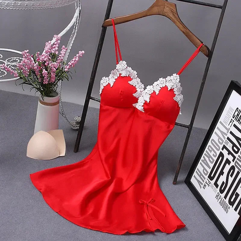 Camisola Feminina de Seda com Decote V - Lingerie Sexy Sleepwear Verão
